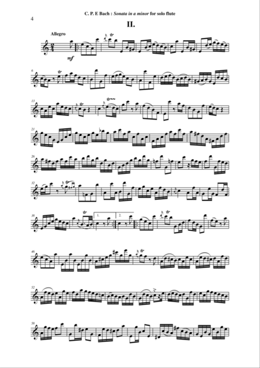 C. P. E. Bach: Sonata in a minor for solo flute, wq. 132, edited by Paul Wehage Flute Solo scores gallery preview page 4