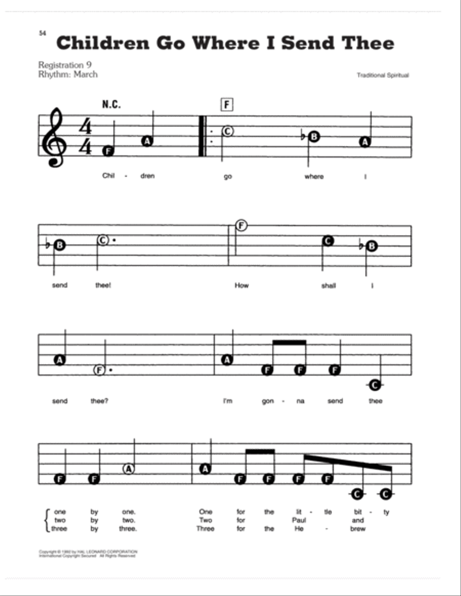 Children Go Where I Send Thee Electronic Keyboard scores gallery preview page 1
