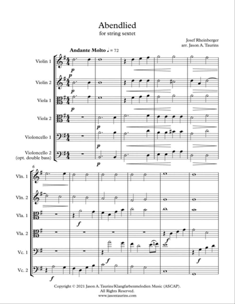 Abendlied for String Sextet String Orchestra scores gallery preview page 2