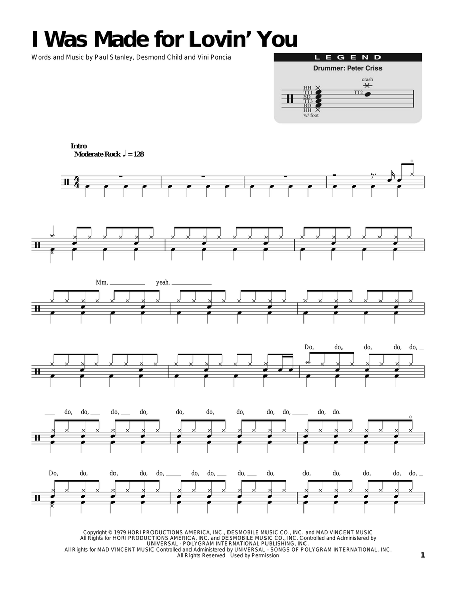 I Was Made For Lovin' You Drum Set scores gallery preview page 1