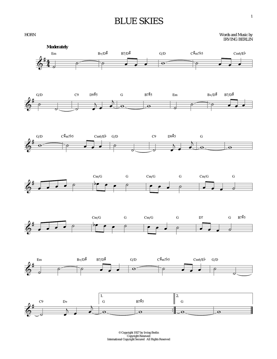 Blue Skies Horn Solo scores gallery preview page 1
