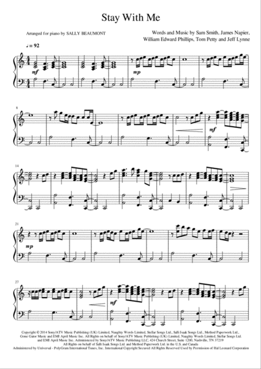 Stay With Me Piano Solo scores gallery preview page 1