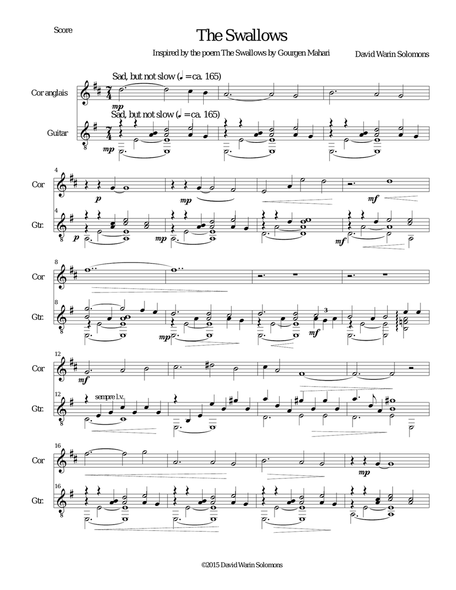 The Swallows for cor anglais and guitar English Horn scores gallery preview page 1