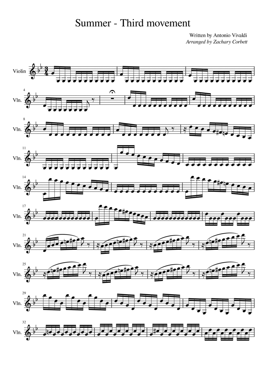 Summer - Third Movement Violin Solo scores gallery preview page 1