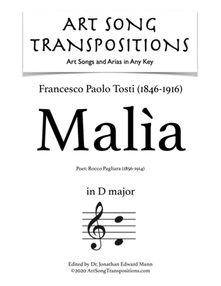 TOSTI: Malìa (transposed to D major)