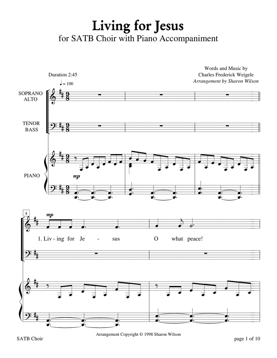 Living for Jesus (for SATB choir with Piano Accompaniment) 4-Part scores gallery preview page 1