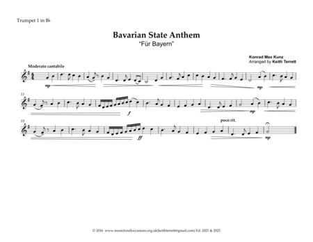 Bavarian State Anthem "Für Bayern" for Brass Quintet image number null