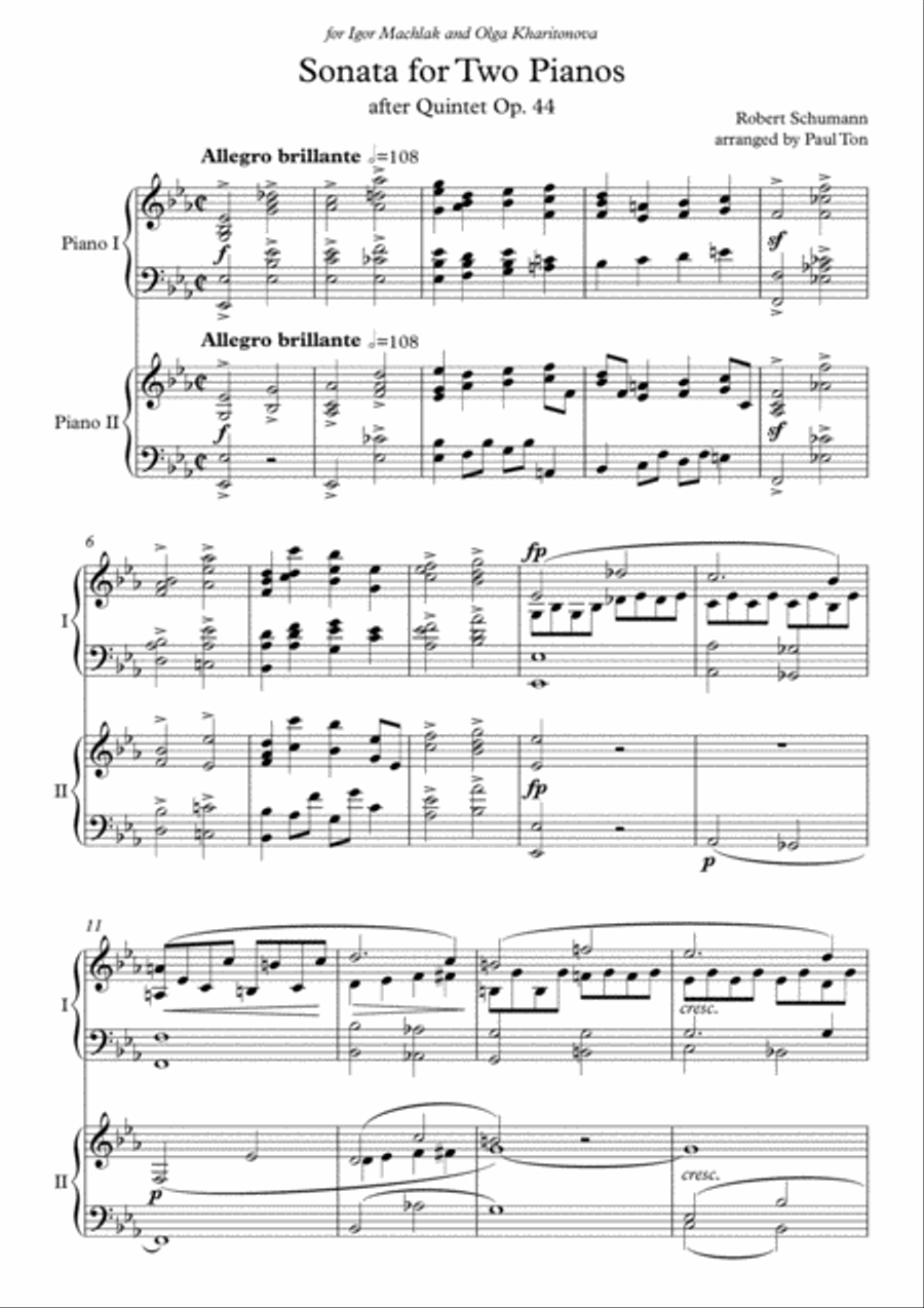 Sonata for Two Pianos (after Quintet Op. 44) 2 Pianos, 4-Hands scores gallery preview page 2