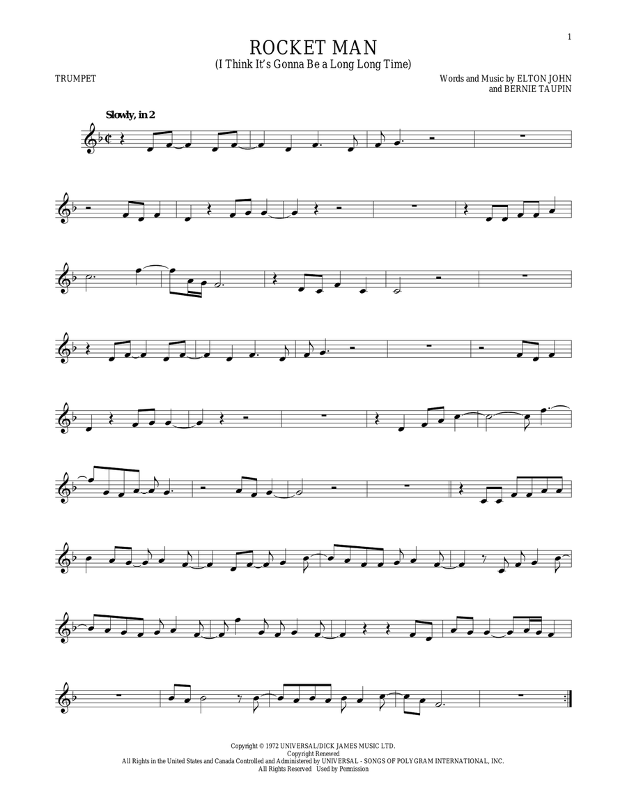 Rocket Man (I Think It's Gonna Be A Long Long Time) Trumpet Solo scores gallery preview page 1