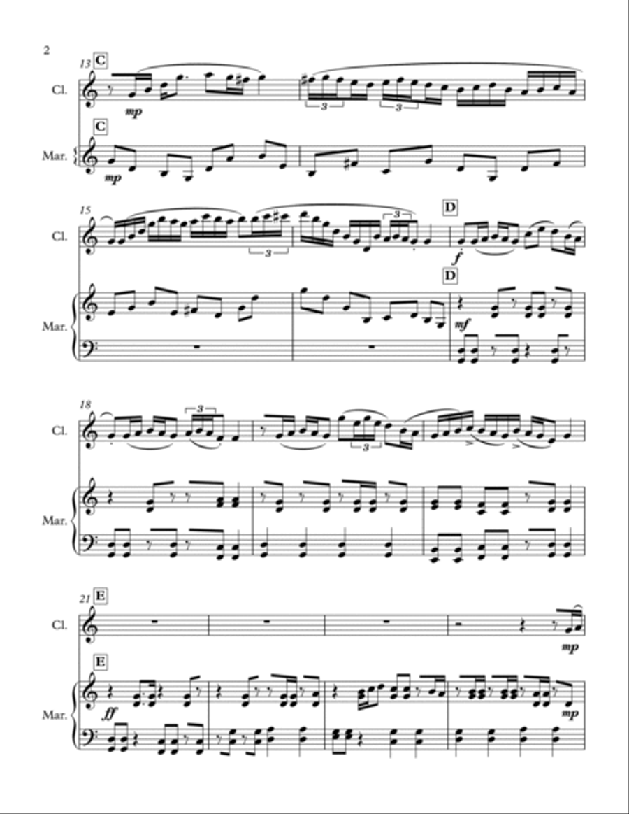 Diamond Dance for Clarinet and Bass Marimba Clarinet scores gallery preview page 2