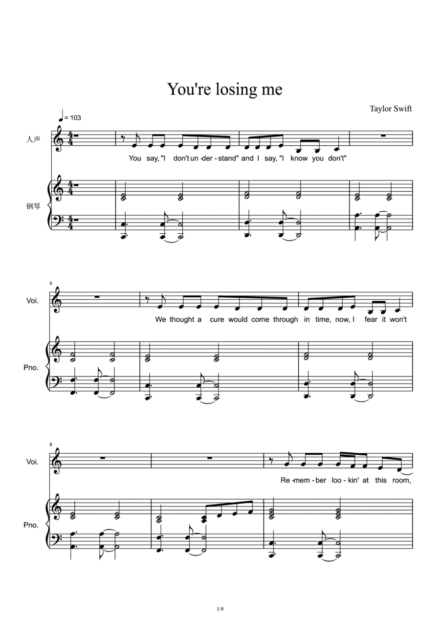 You're Losing Me Voice scores gallery preview page 1