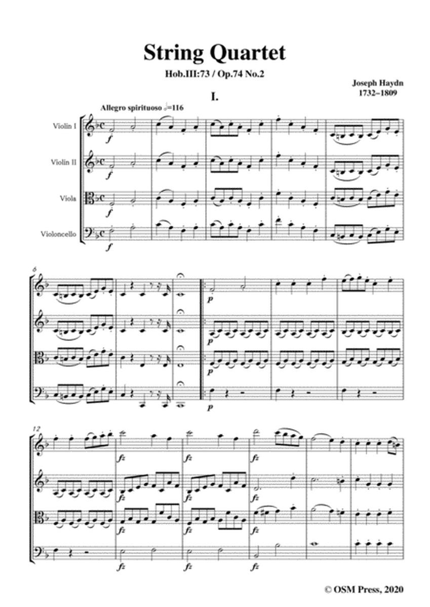 Haydn-String Quartet in F Major,Hob.III 73,Op.74 No.2 image number null