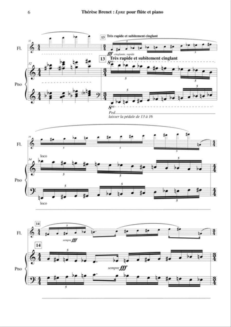 Therese Brenet : Lynx for flute and piano Flute Solo scores gallery preview page 6