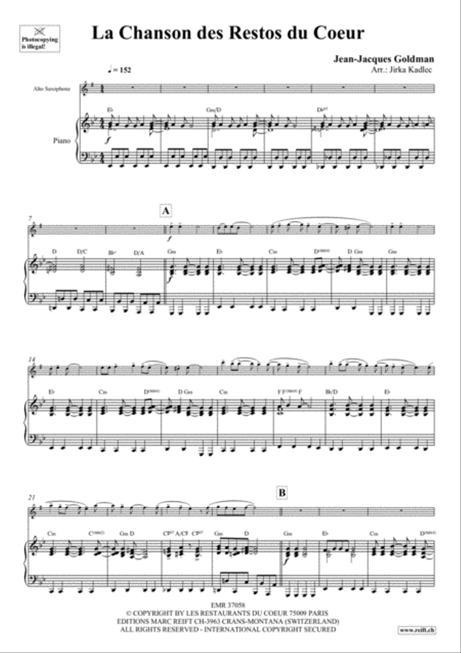 La Chanson des Restos du Coeur Alto Saxophone scores gallery preview page 4