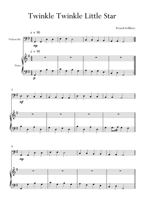 Twinkle Twinkle Little Star for Cello (Violoncello) and Piano in G Major. Very Easy.