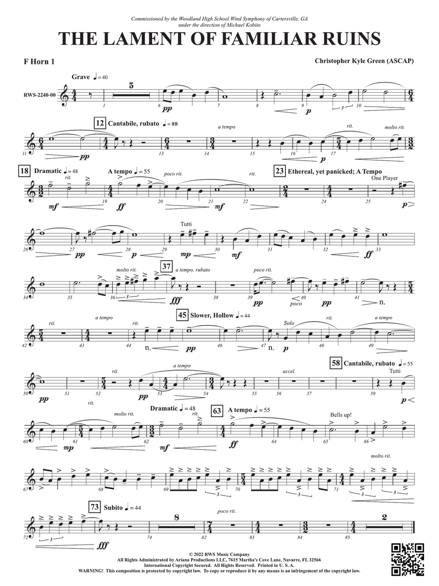 The Lament of Familiar Ruins: 1st F Horn