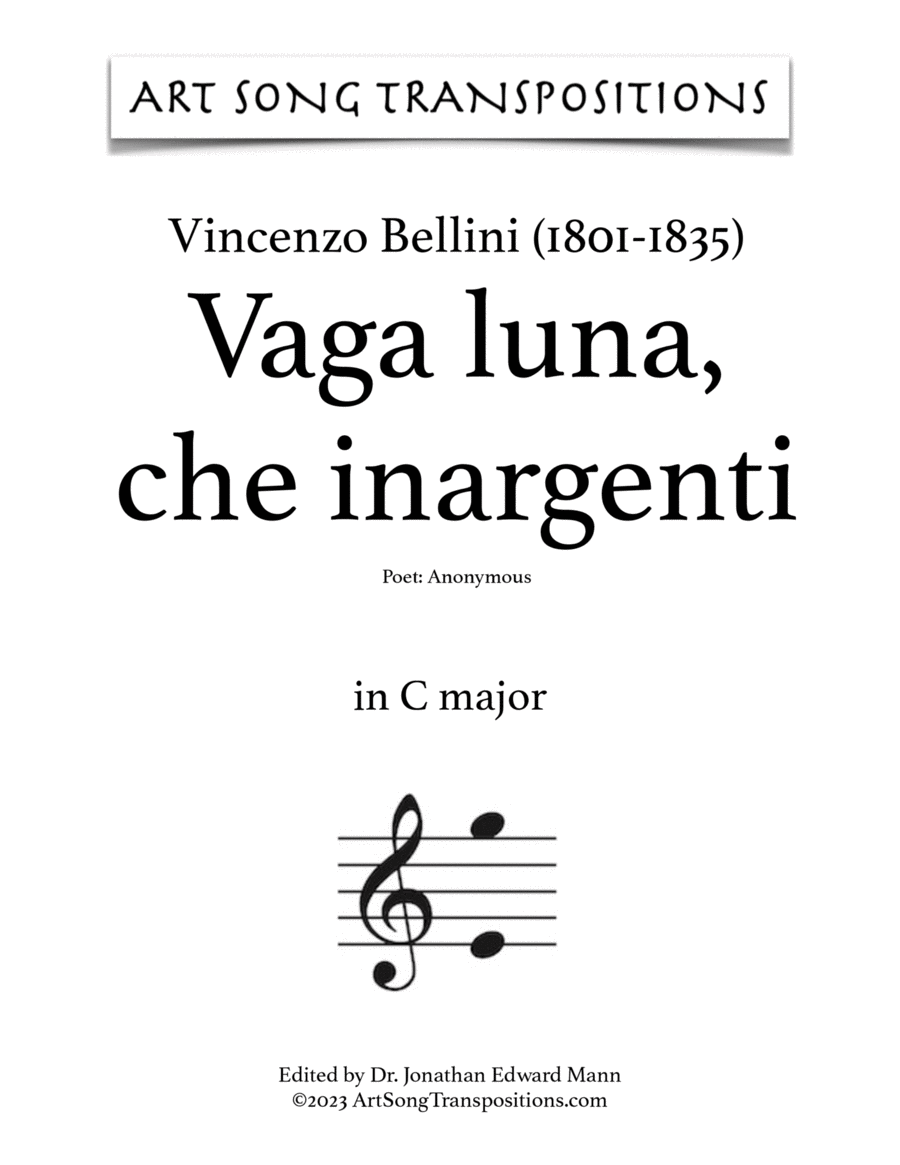BELLINI: Vaga luna, che inargenti (transposed to C major, B major, and B-flat major) Voice scores gallery preview page 1