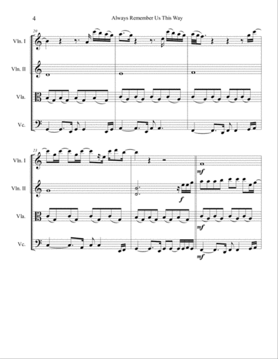Always Remember Us This Way String Quartet scores gallery preview page 4