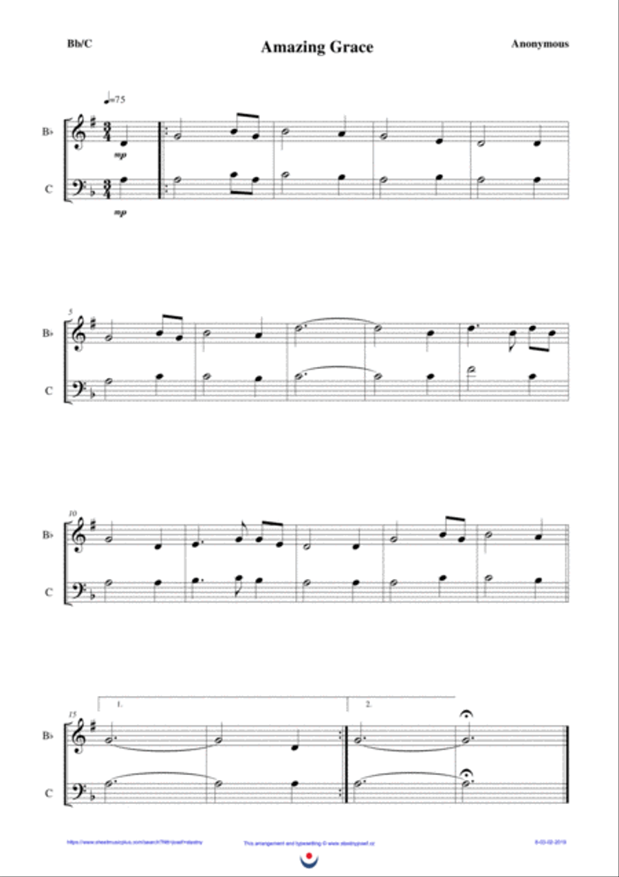 Amazig Grace (easy brass duet Nb. 8 - Bb/C) Brass Duet scores gallery preview page 1
