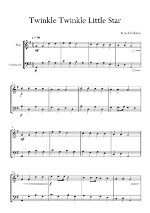 Twinkle Twinkle Little Star in G Major for Flute and Cello (Violoncello) Duo. Easy.