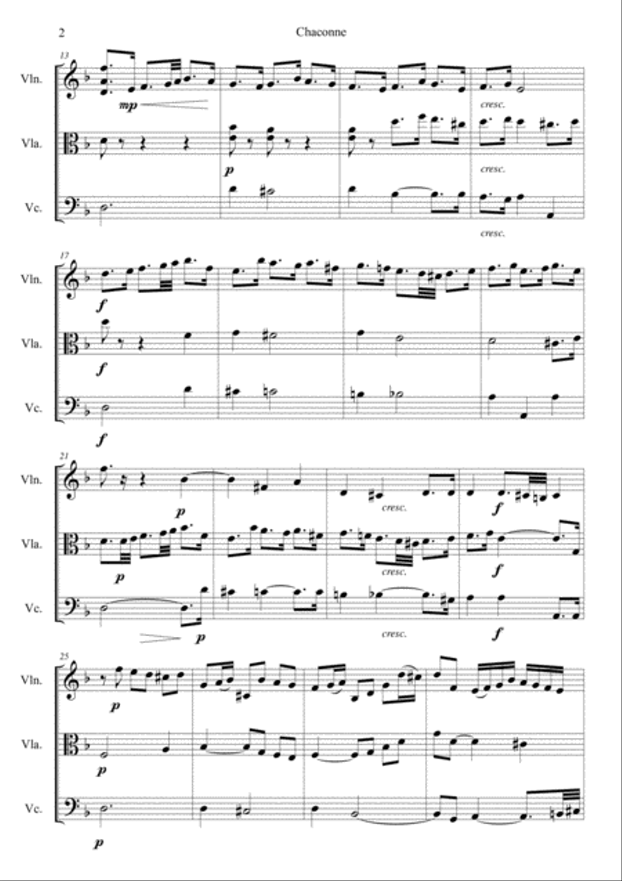 Chaconne from Partita in D Minor BWV 1004 String Trio scores gallery preview page 2