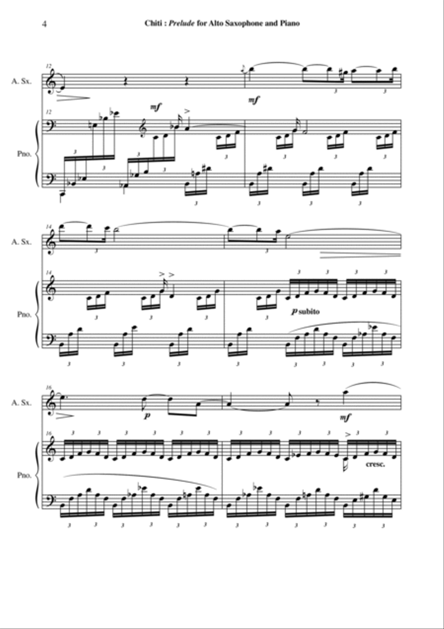 Gian Paolo Chiti: Prelude for alto saxophone and piano Woodwind Duet scores gallery preview page 4