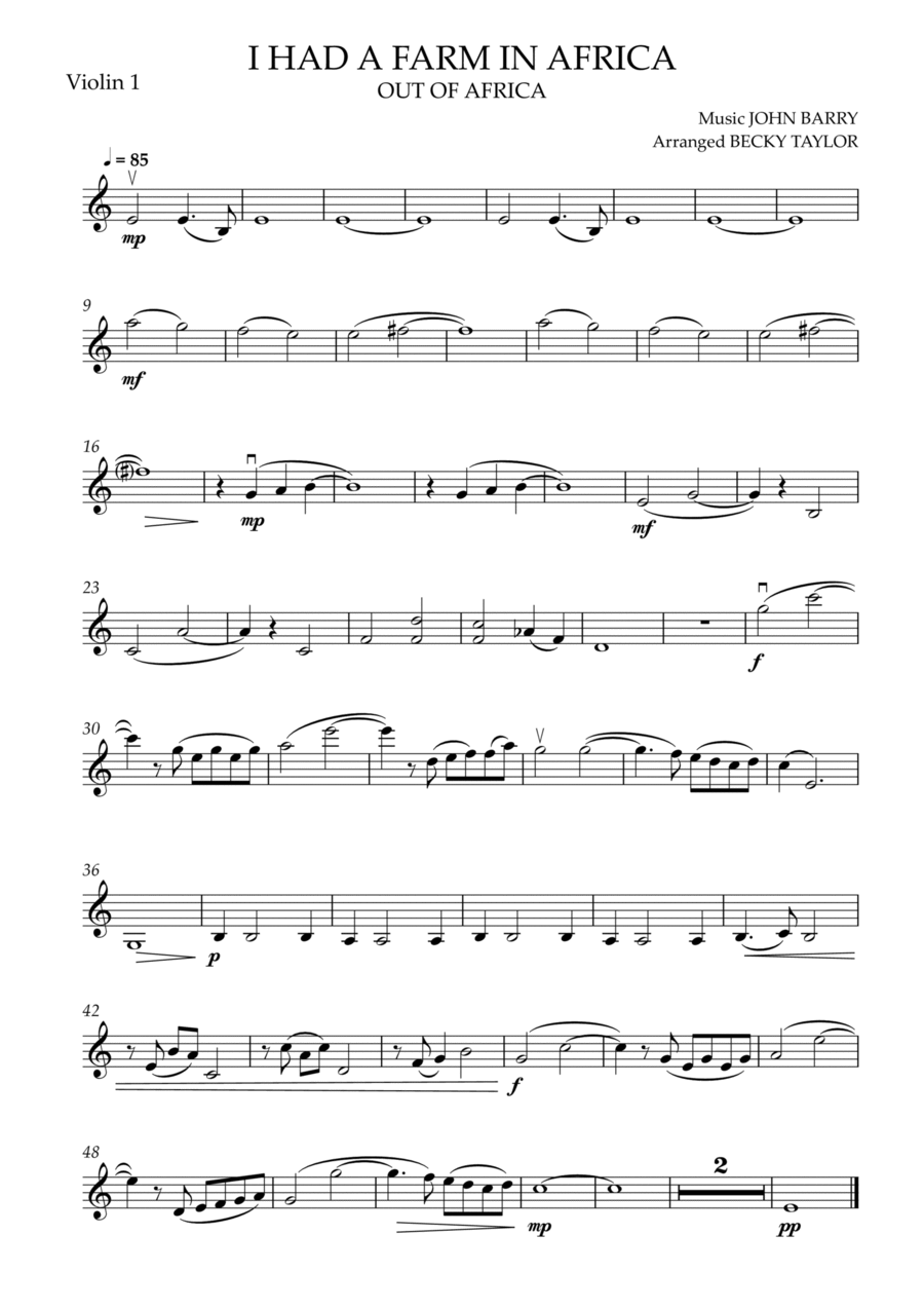 I Had A Farm In Africa (main Title) String Quartet scores gallery preview page 1