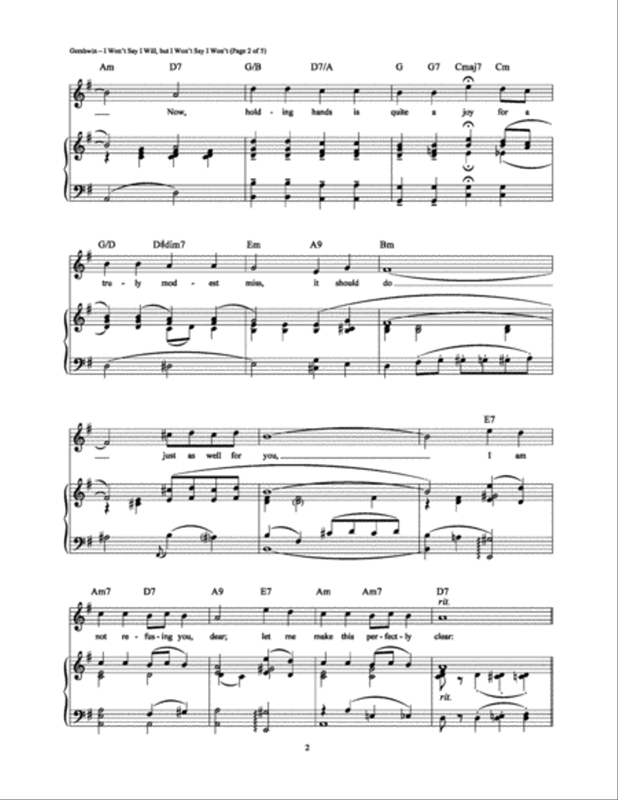 I Won't Say I Will, but I Won't Say I Won't Piano, Vocal, Guitar scores gallery preview page 2