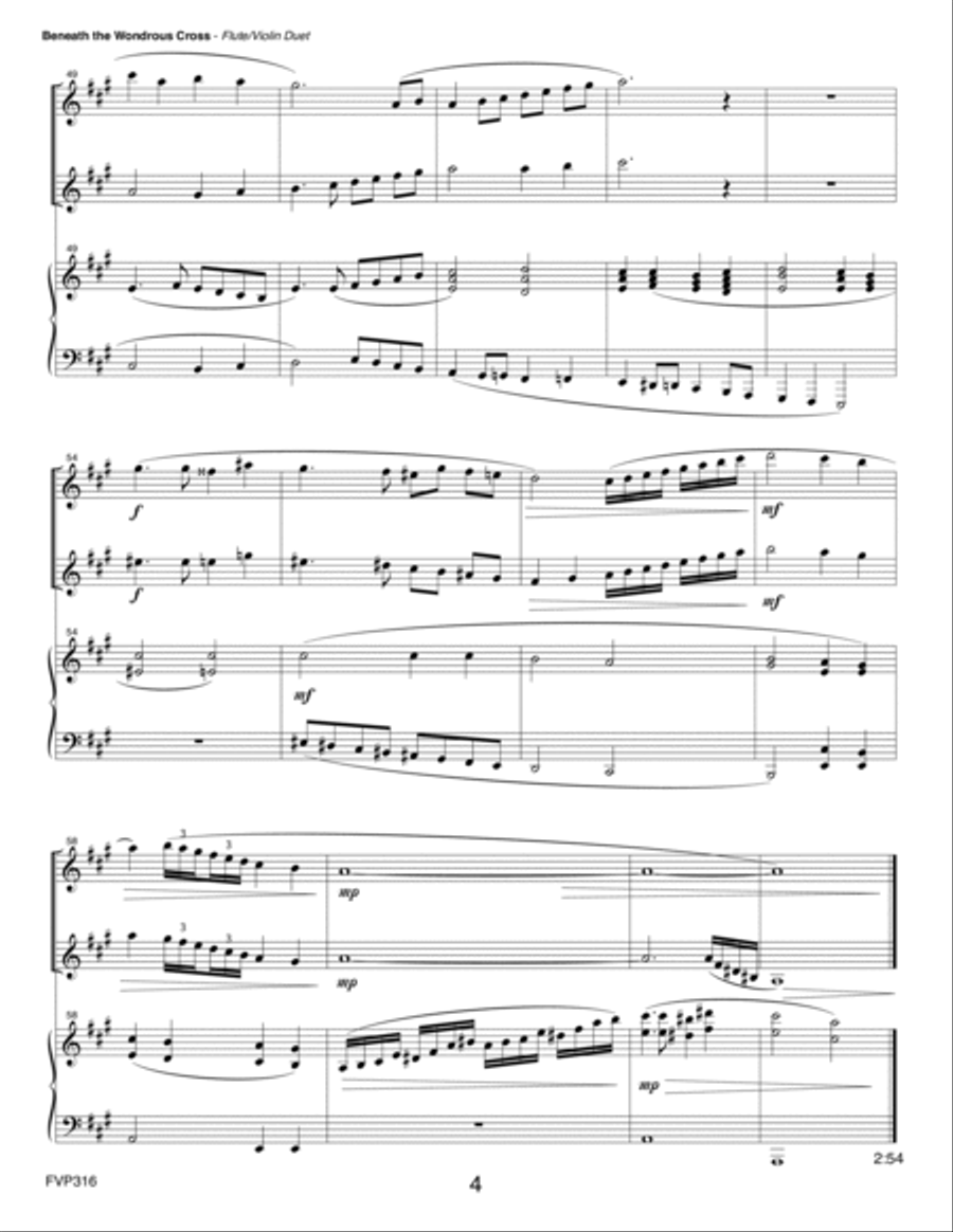 BENEATH THE WONDROUS CROSS - FLUTE & VIOLIN DUET with Piano Accompaniment Flute scores gallery preview page 4