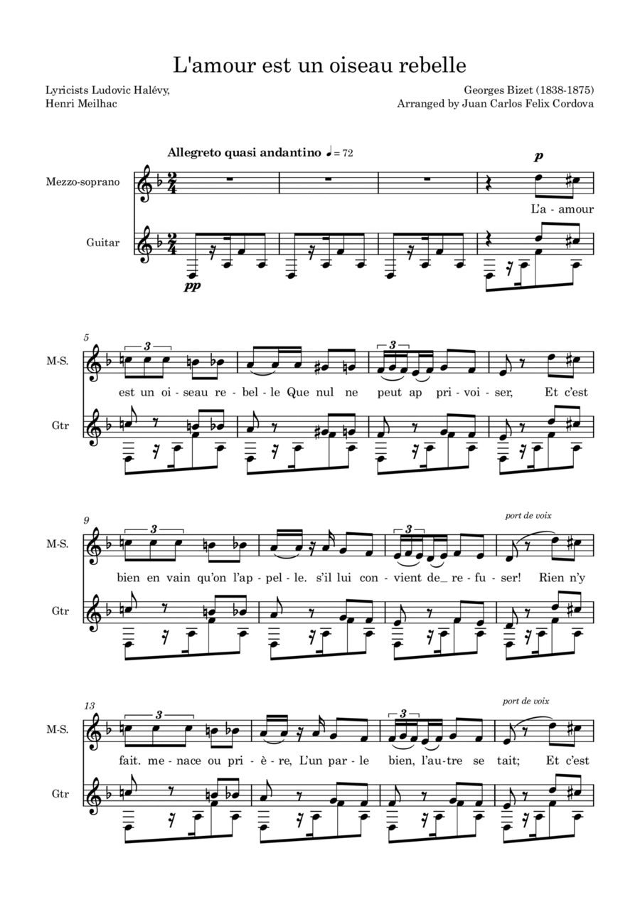 Book cover for L'amour est un oiseau rebelle (Habanera) for Mezzo-soprano and guitar