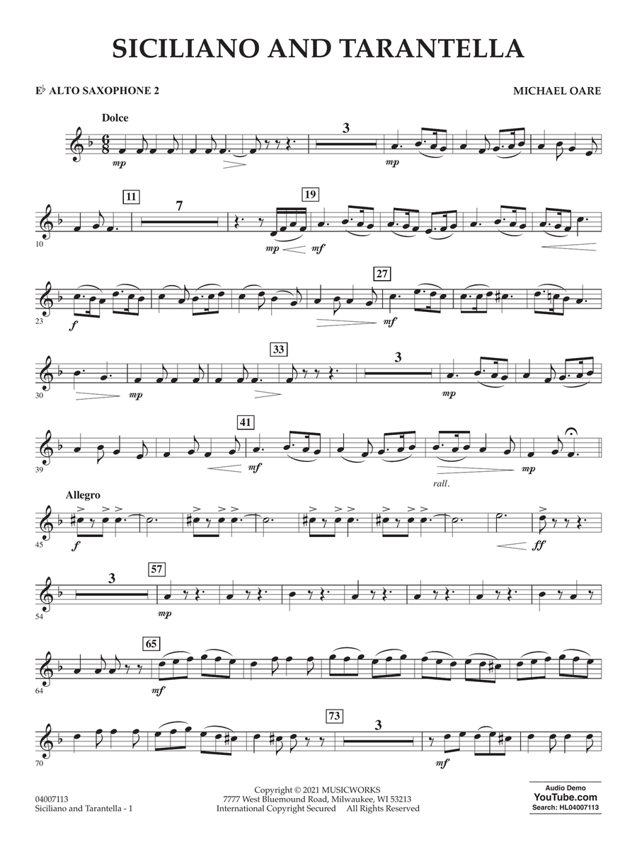 Siciliano and Tarantella - Eb Alto Saxophone 2 Concert Band scores gallery preview page 1