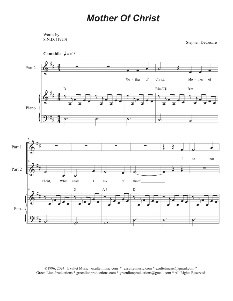 Mother Of Christ (2-part choir) 2-Part scores gallery preview page 1