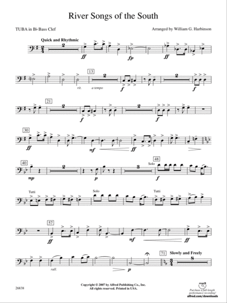 River Songs of the South: (World Part) B-flat Tuba B.C. Concert Band scores gallery preview page 1