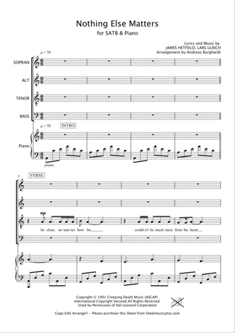 Nothing Else Matters 4-Part scores gallery preview page 2