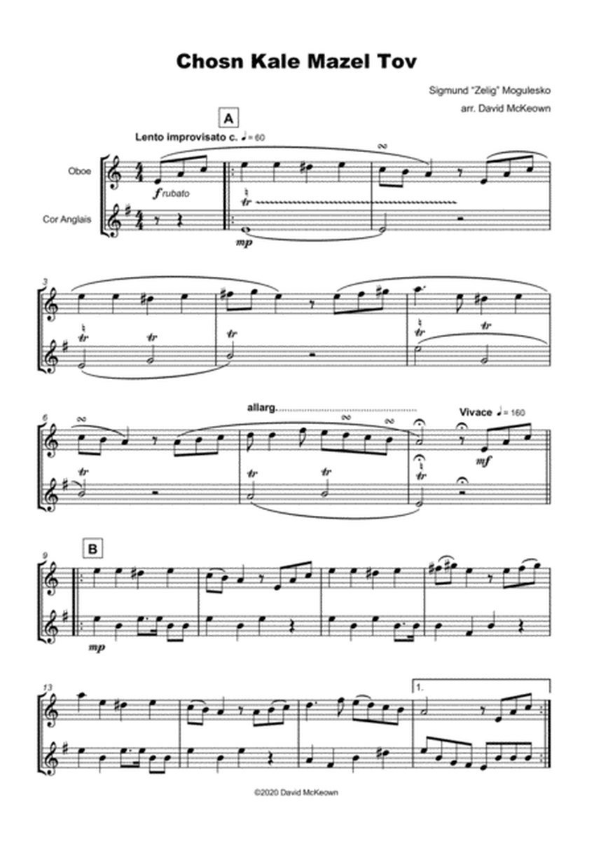 Mazel Tov, Klezmer Wedding Tune for Oboe and Cor Anglais, (or English Horn), Duet