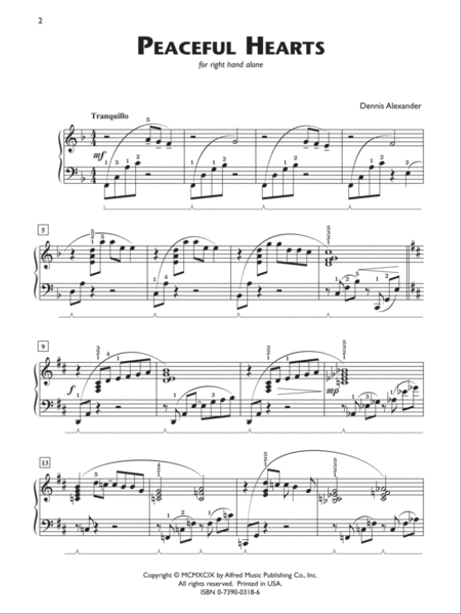 Peaceful Hearts (for right hand alone) Piano Solo scores gallery preview page 2