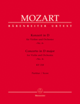 Book cover for Concerto for Violin and Orchestra, No. 4 D major, KV 218