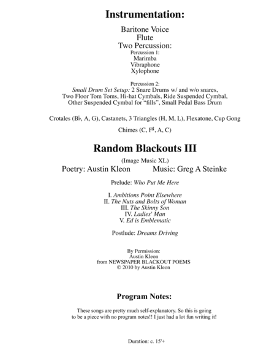 Random Blackouts III (Image Music XL) for Baritone, Flute and Two Percussion Small Ensemble scores gallery preview page 3