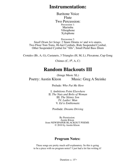 Random Blackouts III (Image Music XL) for Baritone, Flute and Two Percussion image number null
