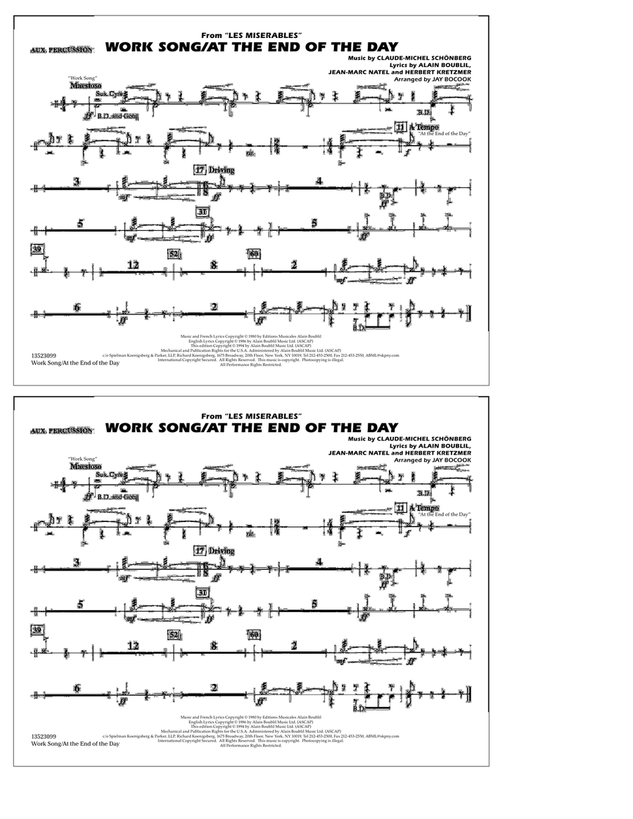 Work Song/At the End of the Day (Les Misérables) (arr. Jay Bocook) - Aux Percussion Marching Band scores gallery preview page 1