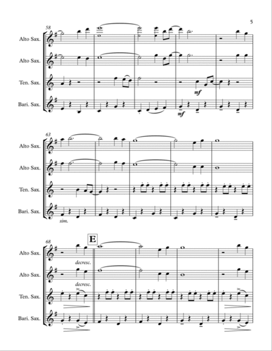 Take Me Home, Country Roads Saxophone Quartet scores gallery preview page 5