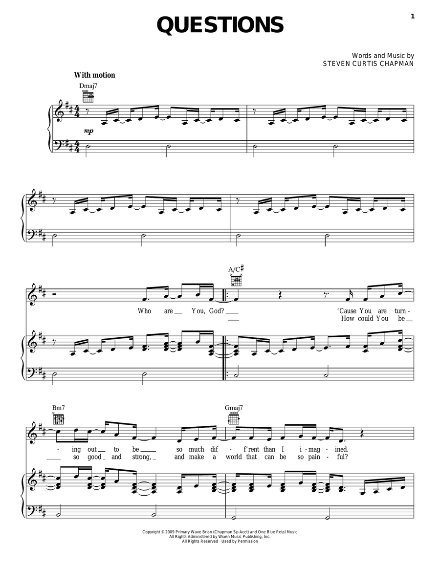 Questions Piano, Vocal, Guitar scores gallery preview page 1
