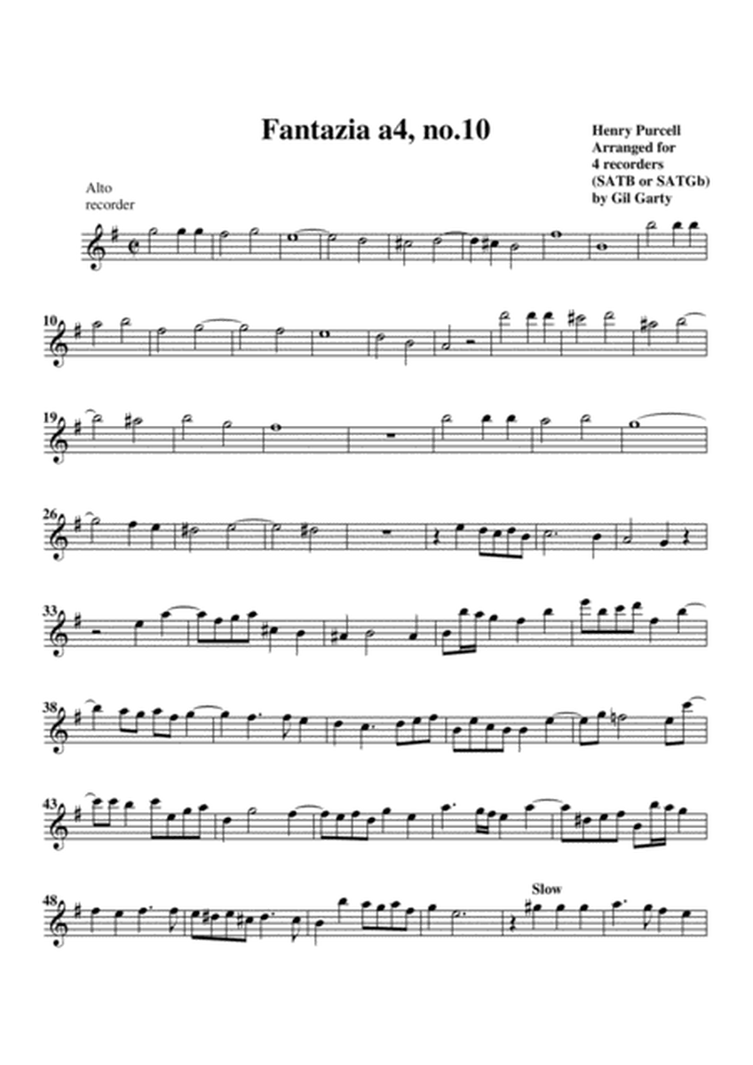 Fantazia no.10 (arrangement for 4 recorders (SATB or SATgB))