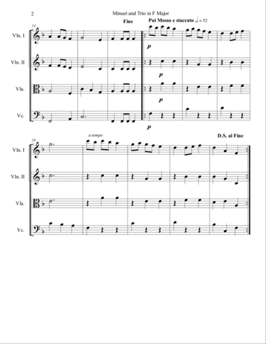 Minuet and Trio in F Major String Quartet scores gallery preview page 3