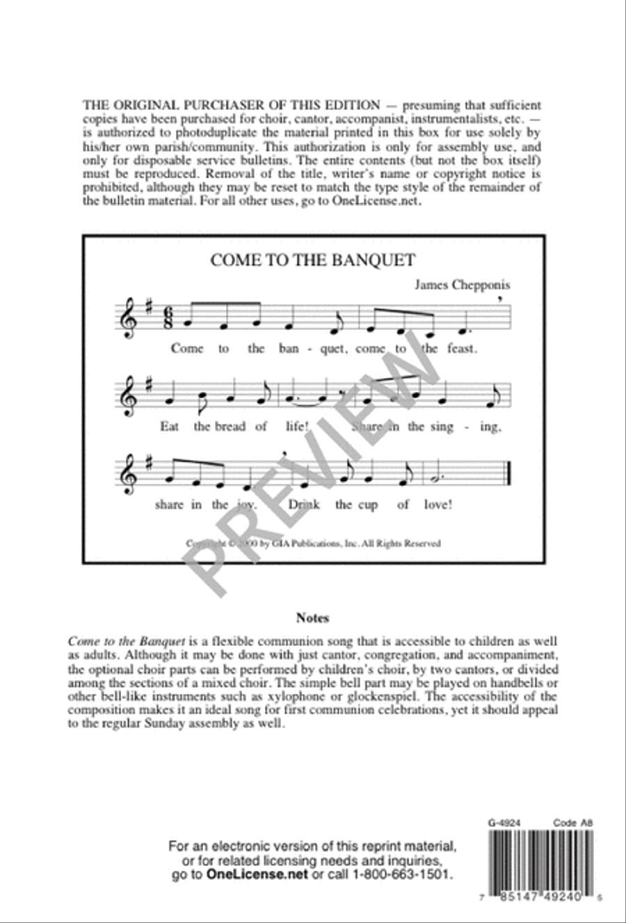 Come to the Banquet Come to the Banquet Unison Choir scores gallery preview page 8
