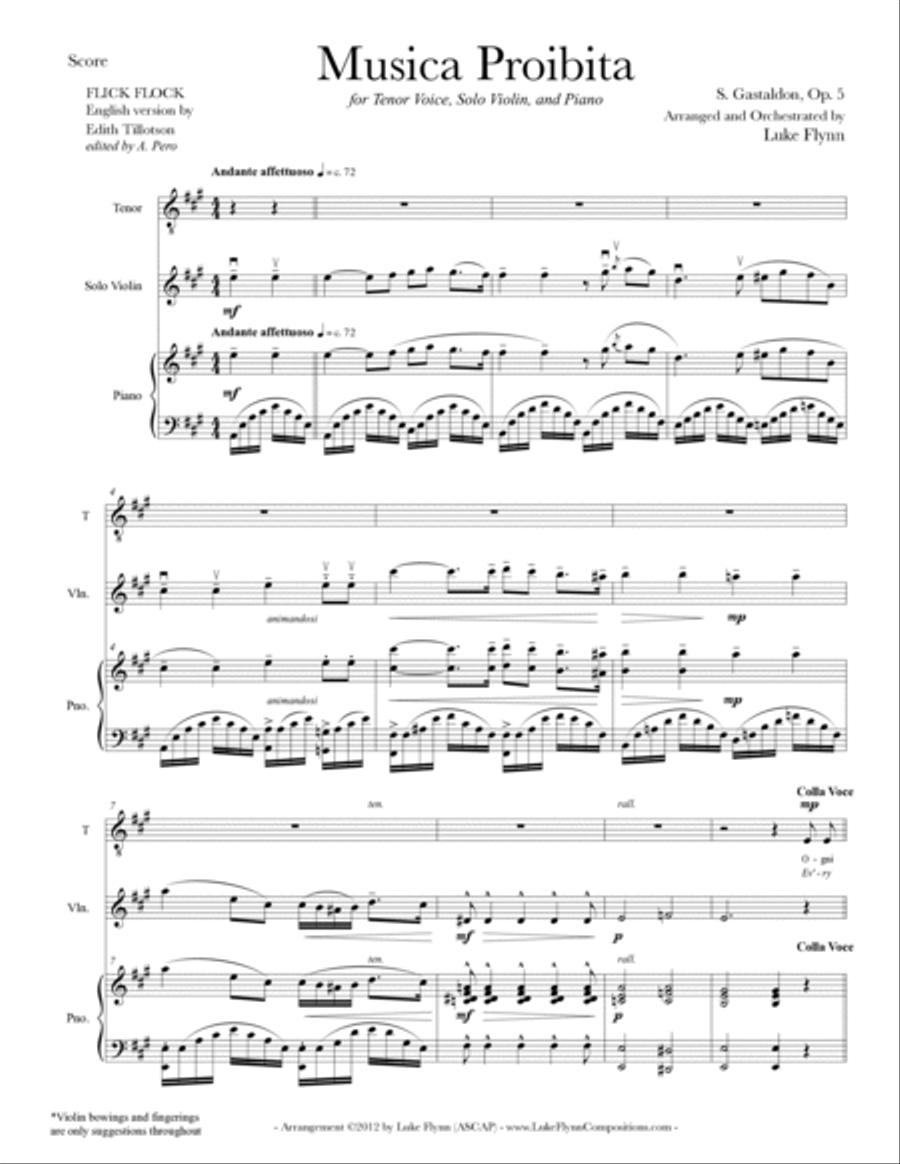 Musica Proibita for Tenor Voice, Violin, Piano Small Ensemble scores gallery preview page 3