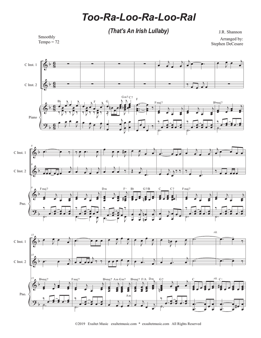 Too-Ra-Loo-Ra-Loo-Ral (That's an Irish Lullaby) (Duet for C-Instruments) Piano scores gallery preview page 1