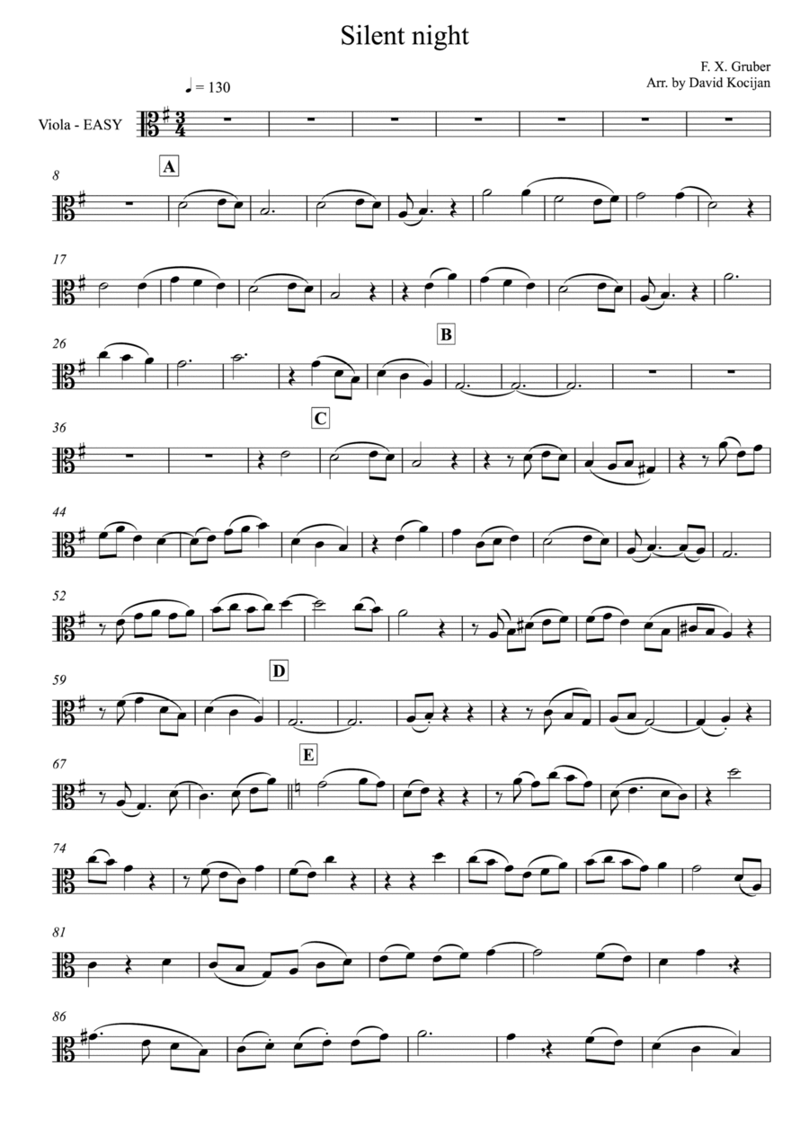 Silent night - viola & guitar instrumental - EASY Viola Solo scores gallery preview page 1