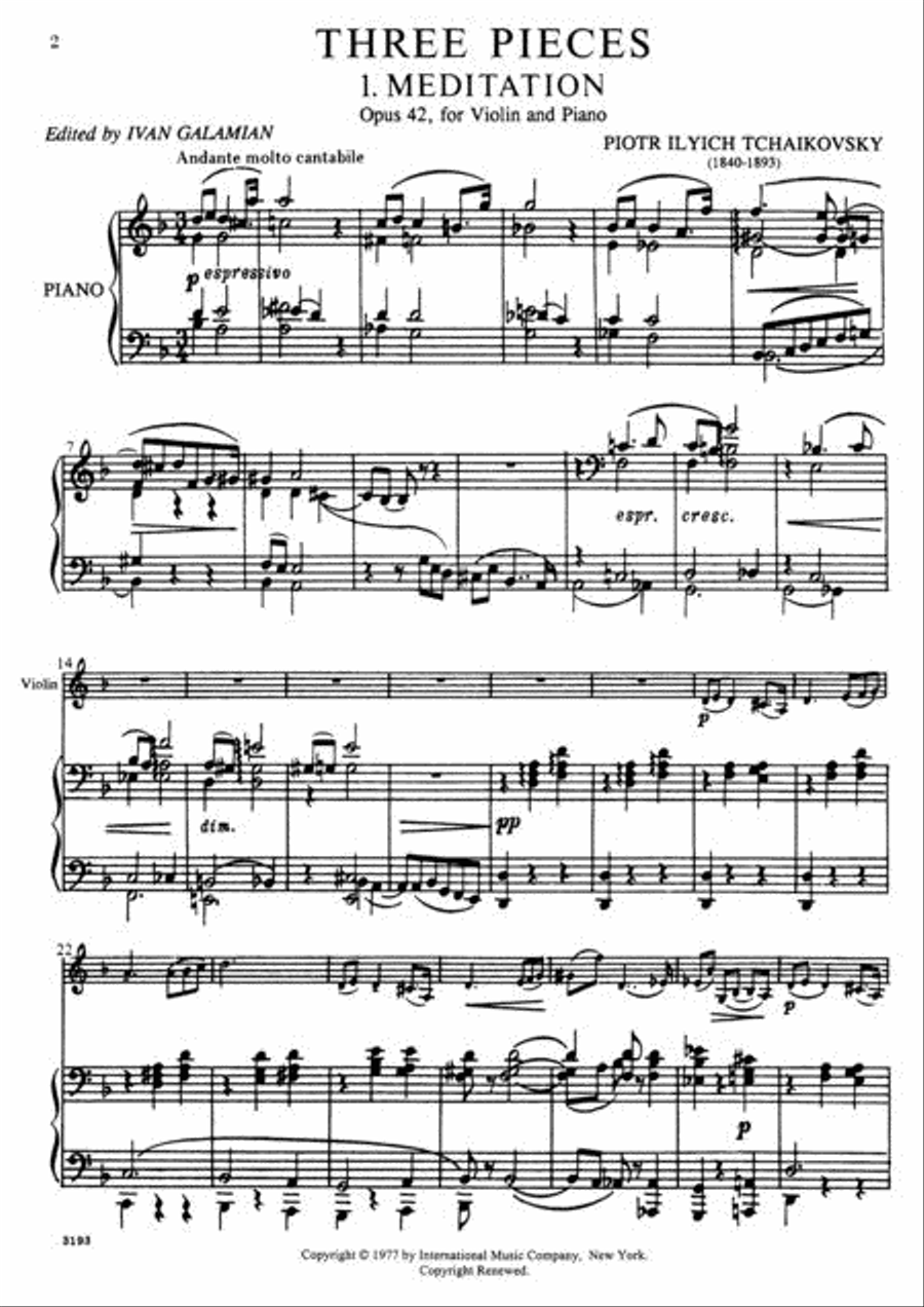 Souvenir D'un Lieu Cher, Op. 42 (Three Pieces: Meditation; Scherzo; Melody)