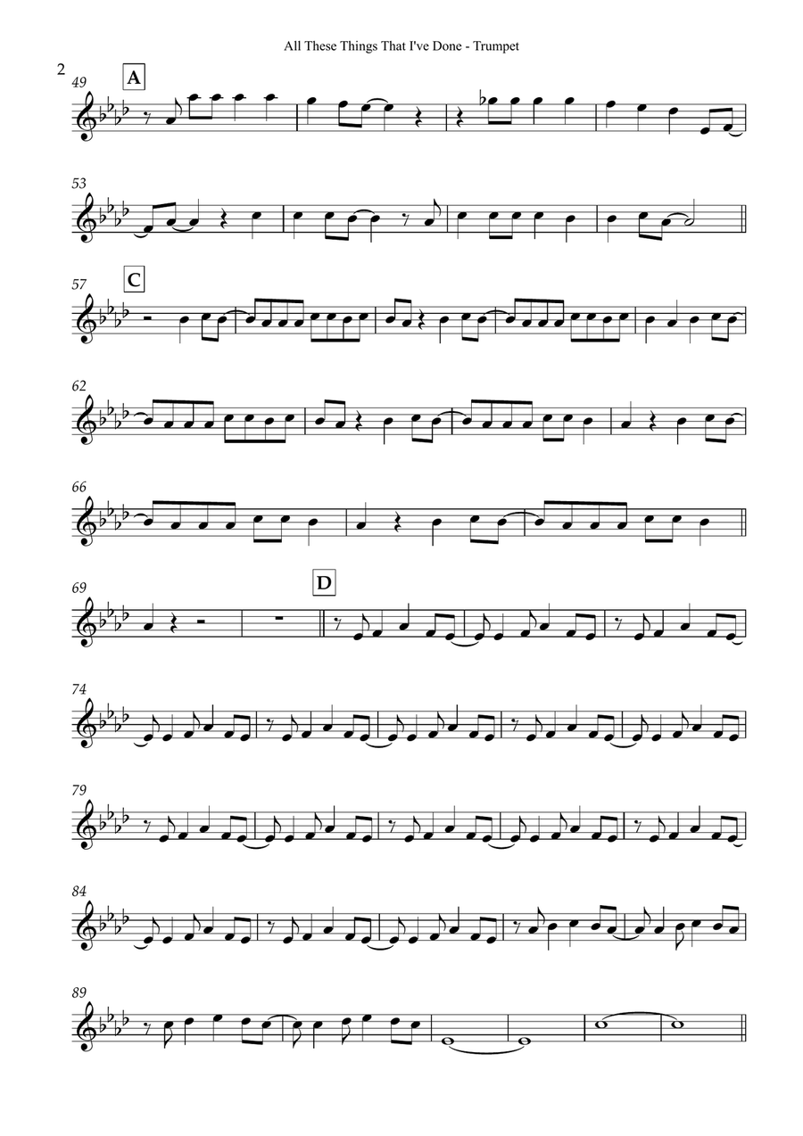 All These Things That I've Done B-Flat Trumpet scores gallery preview page 2